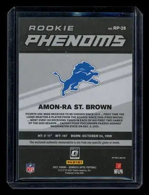 2021 Panini Donruss Optic Rookie Phenoms Amon-Ra St. Brown #RP-28 Prizm RC Mem