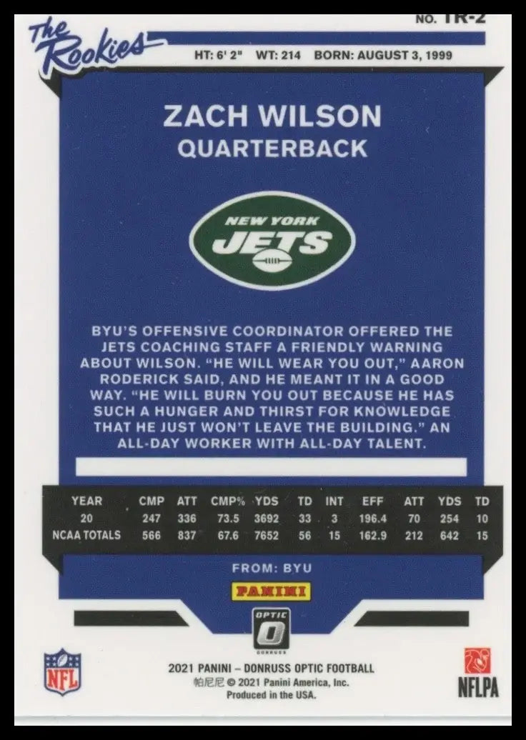 2021 Panini Donruss Optic - The Rookies Zach Wilson #TR-2 (RC) - Football Card Single