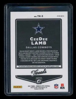 2021 Panini Donruss Optic Threads CeeDee Lamb #TH-3 Prizm Jersey Patch Football - Football Card Single