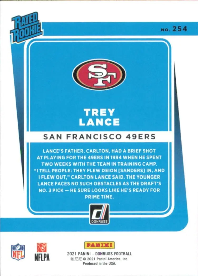 2021 Panini Donruss Rated Rookie #254 Trey Lance San Francisco 49ers Football - Football Card Single