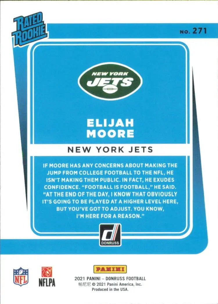 2021 Panini Donruss Rated Rookie #271 Elijah Moore New York Jets Football Card - Football Card Single