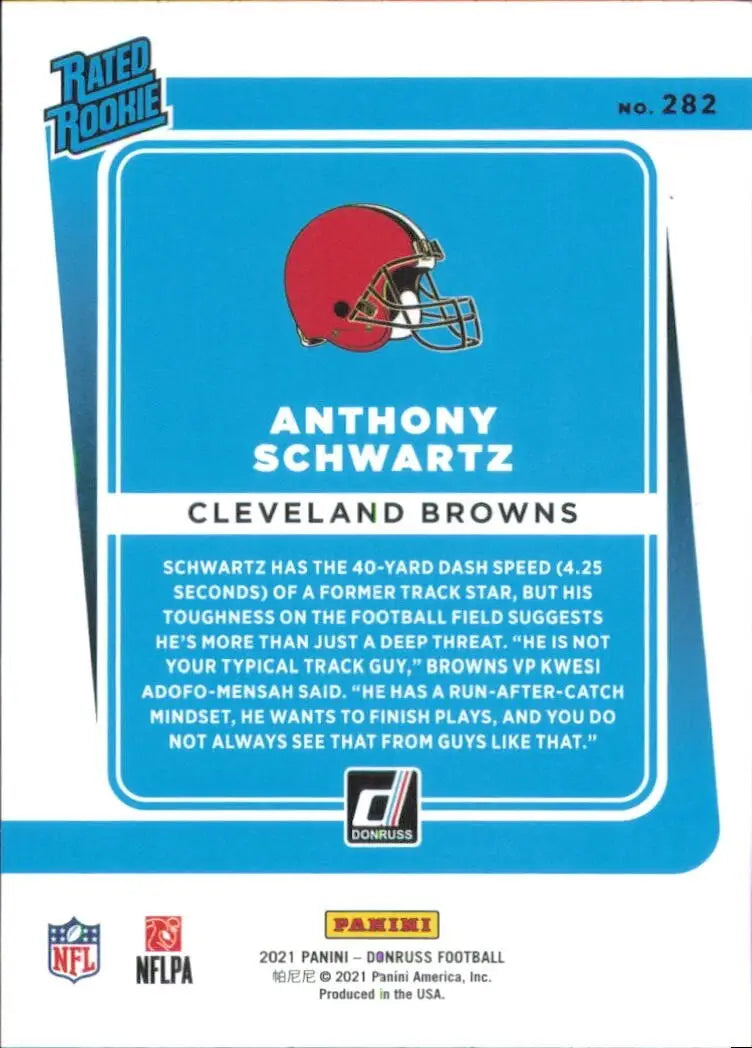 2021 Panini Donruss Rated Rookie #282 Anthony Schwartz Cleveland Browns Football - Football Card Single