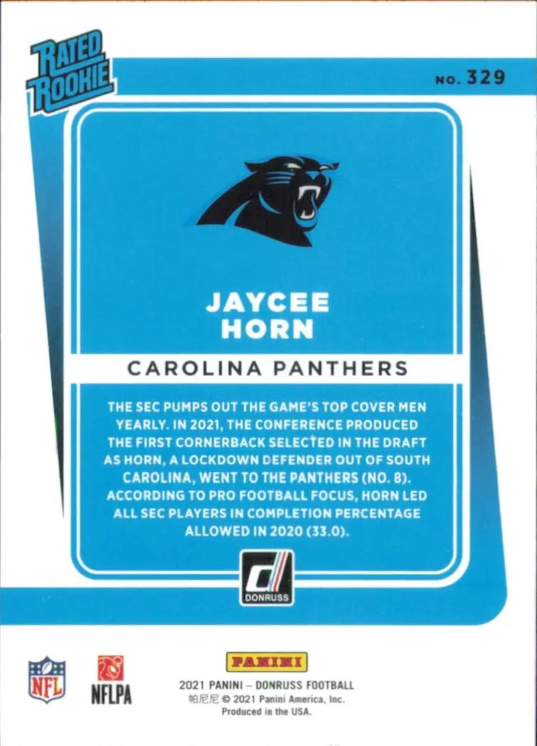 2021 Panini Donruss Rated Rookie #329 Jaycee Horn Carolina Panthers Football NFL - Football Card Single