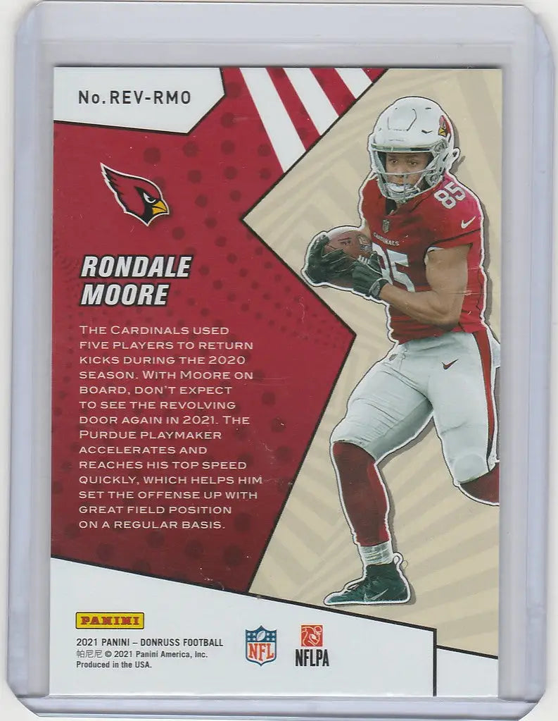 Football trading card of Rondale Moore Arizona Cardinals in running pose, Donruss Rookie Revolution