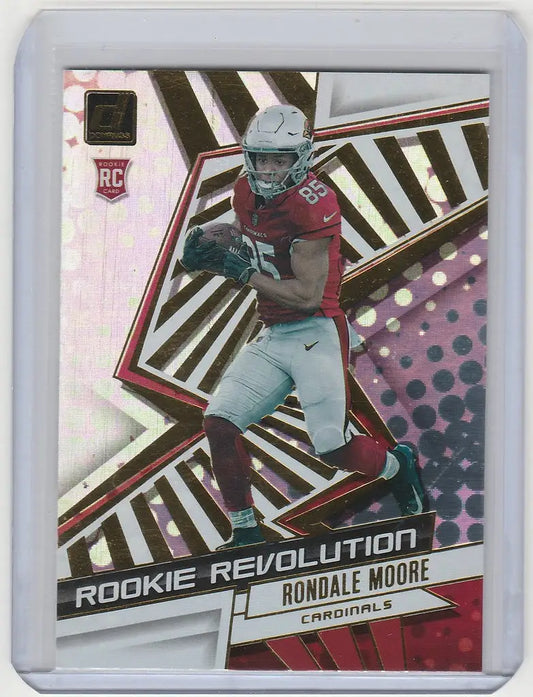 Football trading card of Rondale Moore Arizona Cardinals in red jersey with football
