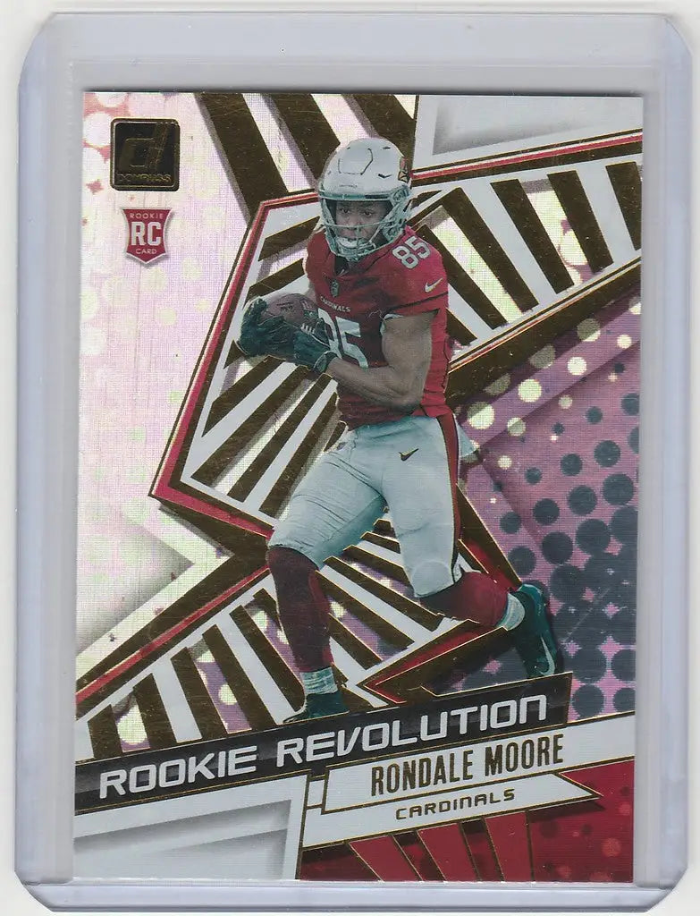 Football trading card of Rondale Moore Arizona Cardinals in red jersey with football
