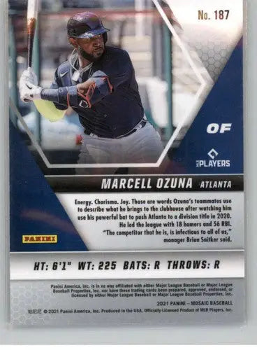 Original gloss Panini Mosaic 2021 Marcell Ozuna baseball card featuring Braves player
