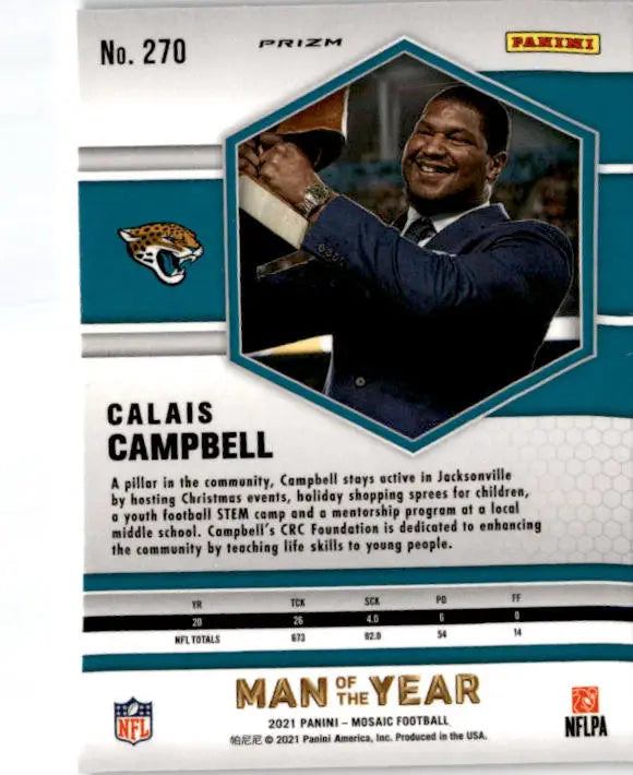 2021 Panini Mosaic #270 Calais Campbell Prizm Green - Football Card Single