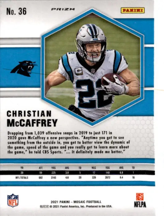 2021 Panini Mosaic #36 Christian McCaffrey Prizm Green - Football Card Single