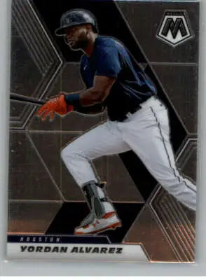 Yordan Alvarez baseball card from 2021 Panini Mosaic original gloss featuring Astros, cards typically sell
