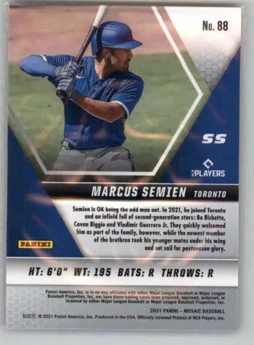 2021 Panini Mosaic Marcus Semien Baseball Card with original gloss and Simply Sandoval style