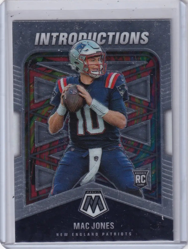 Football trading card of Mac Jones from Panini Mosaic New England Patriots 2021