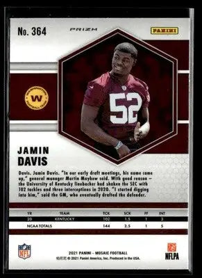 2021 Panini Mosaic Jamin Davis #364 Prizm Camo Pink RC Washington Football Team