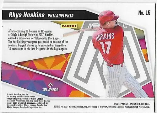 Original gloss Rhys Hoskins baseball card from Panini Mosaic 2021 Phillies series
