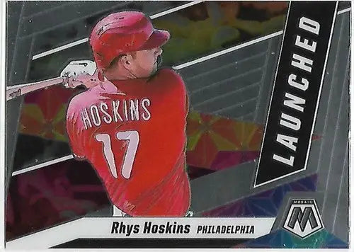 Original gloss Rhys Hoskins baseball card from Panini Mosaic 2021 Phillies collection