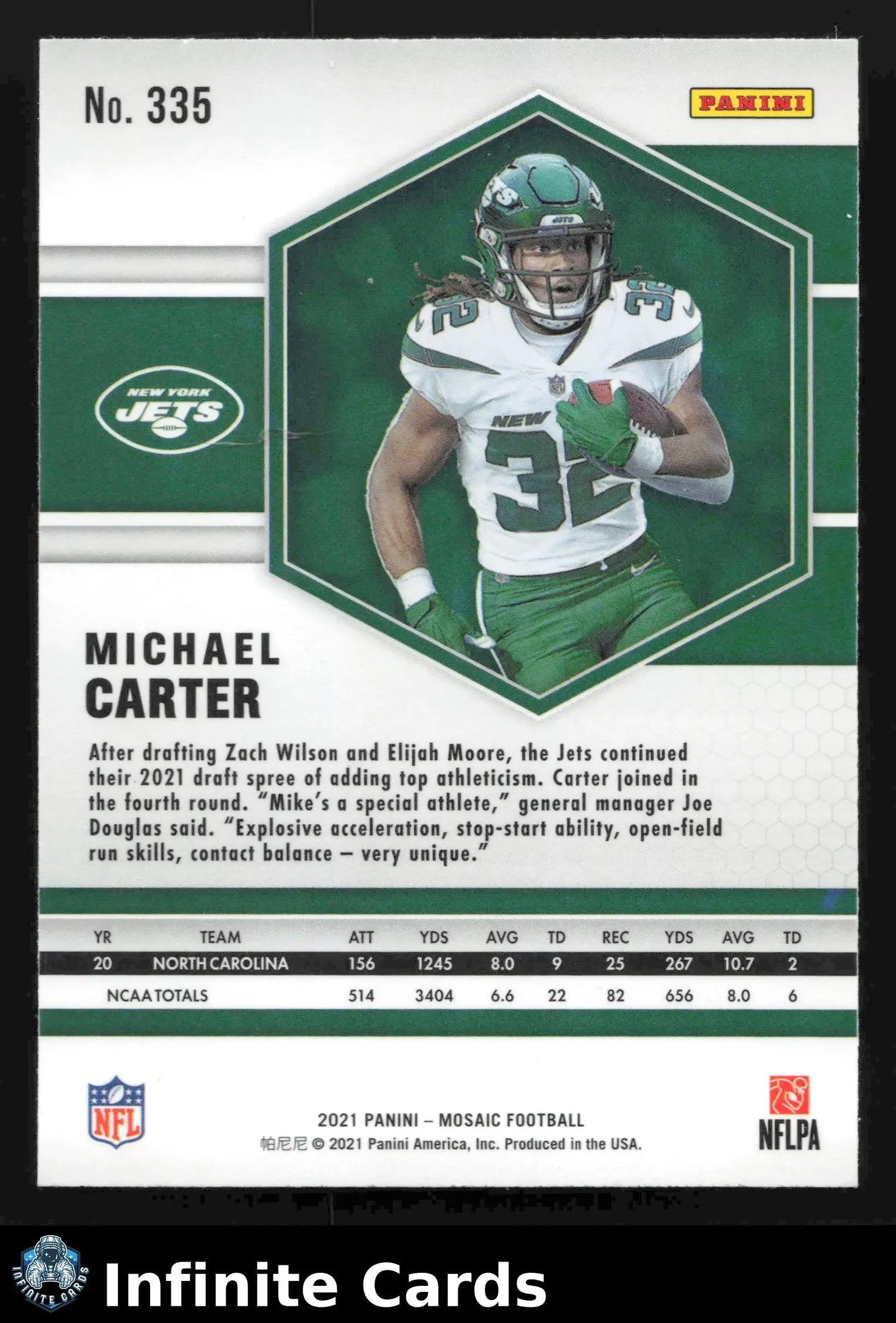 2021 Panini Mosaic MICHAEL CARTER #335 New York Jets RC - Football Card Single