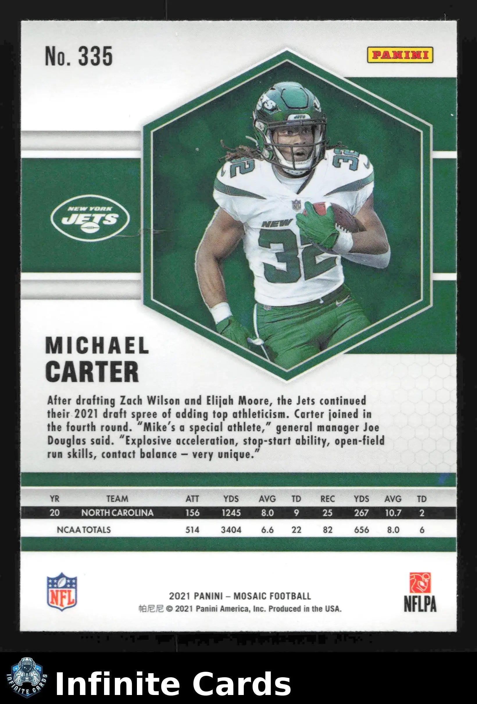 2021 Panini Mosaic MICHAEL CARTER #335 New York Jets RC - Football Card Single