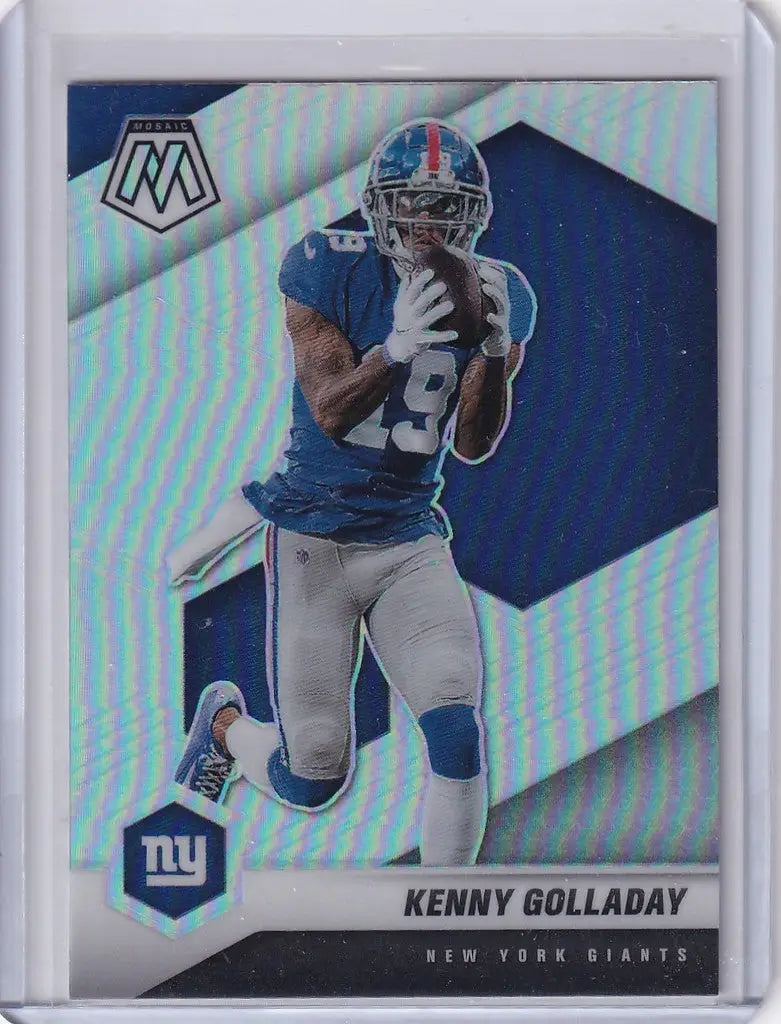 Football trading card of Kenny Golladay in a blue jersey from Panini Mosaic Prizm