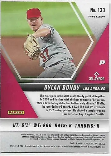 Original gloss of Dylan Bundy baseball card from 2021 Panini Mosaic Mosaic Reactive Orange series