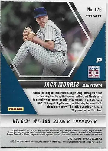 2021 Panini Mosaic Mosaic Reactive Orange Jack Morris Twins baseball card with original gloss