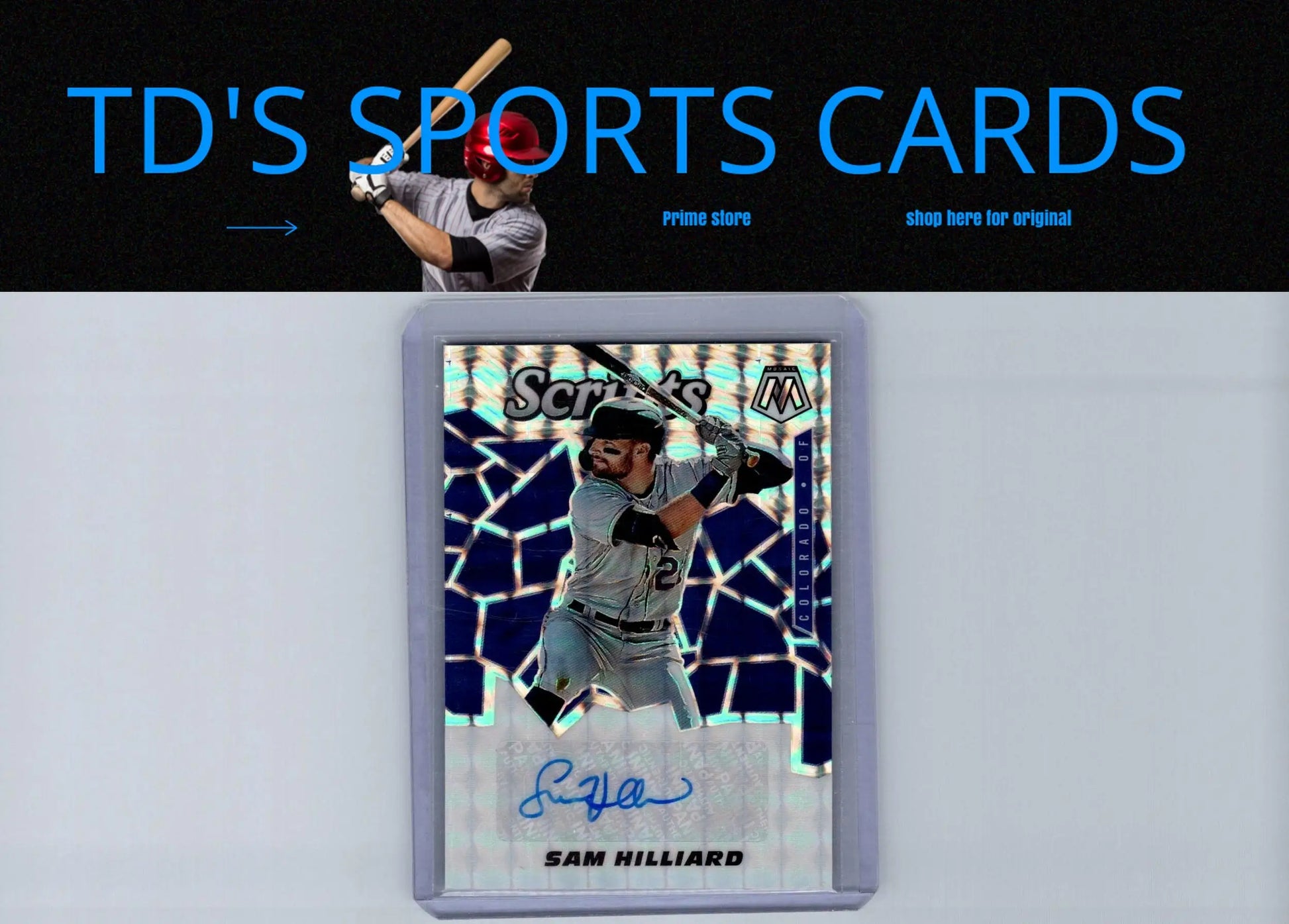 Sam Hilliard baseball card from Panini Mosaic 2021 Sam Hilliard Scripts product