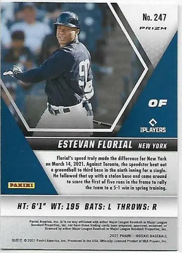 Image of 2021 Panini Mosaic Silver Prizm rookie Estevan Florial baseball card