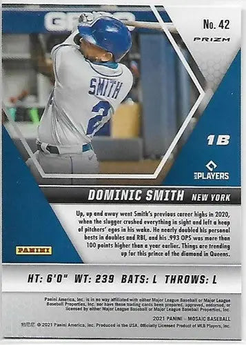 Dominic Smith baseball card from 2021 Panini Mosaic Silver Prizm NM-MT Mets
