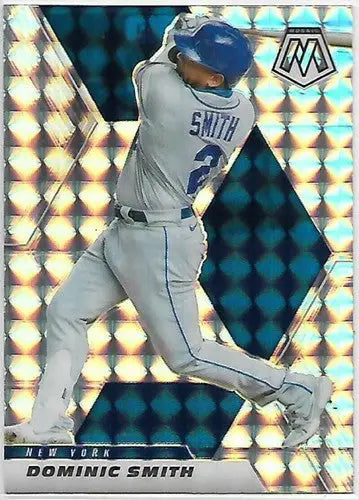 Dominic Smith baseball card from 2021 Panini Mosaic Silver Prizm NM-MT Mets featuring original gloss