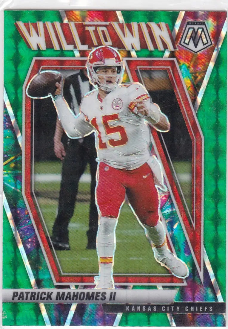 2021 Panini Mosaic #WW-2 Patrick Mahomes Green Prizm Will to Win Chiefs - Sports Trading Card