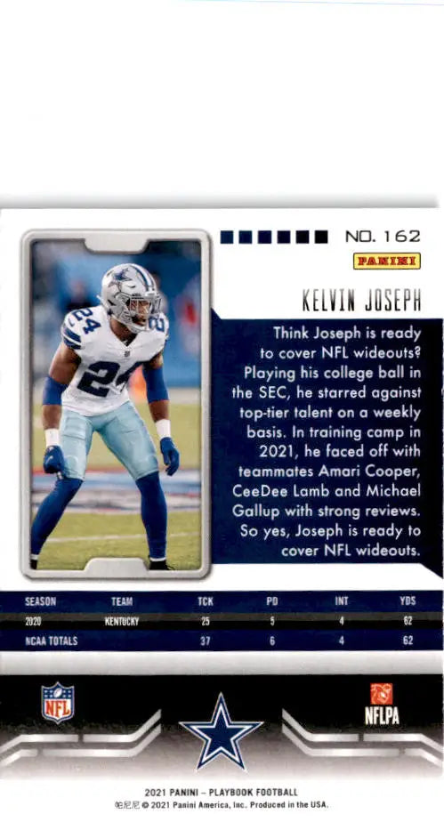 2021 Panini Playbook #162 Kelvin Joseph - Football Card Single