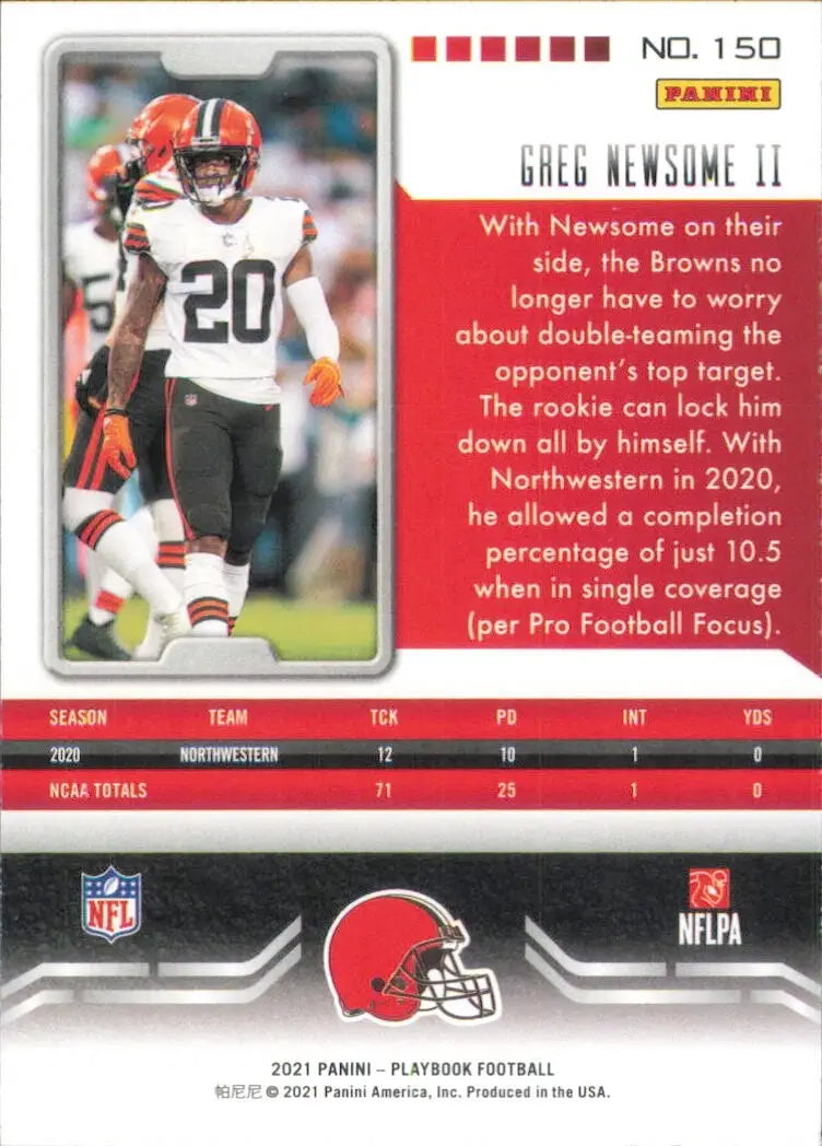 2021 Panini Playbook Rookie #150 Greg Newsome II Cleveland Browns Football Card - Football Card Single
