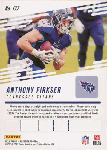 Anthony Firkser football card from Panini Prestige 2021 with original gloss featuring Simply Sandoval