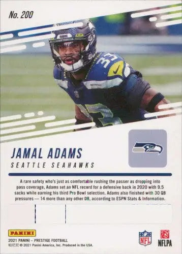Original gloss 2021 Panini Prestige Jamal Adams Seahawks sports card featuring simply Sandoval