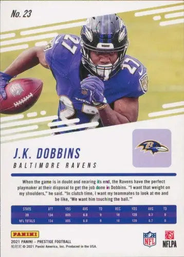 2021 Panini Prestige J.K. Dobbins football card with original gloss, cards typically sell