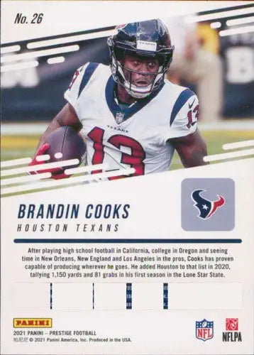 Original gloss Panini Prestige Brandin Cooks football card featuring Simply Sandoval artwork