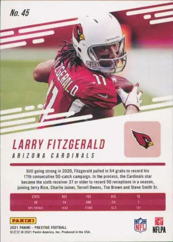 Original gloss 2021 Panini Prestige Larry Fitzgerald football card displayed by Simply Sandoval