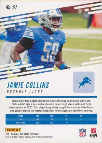 2021 Panini Prestige #51 Jamie Collins NM-MT Lions ID:39494 - Football Card Single