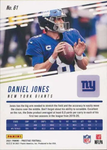 Daniel Jones football card from 2021 Panini Prestige with original gloss and NM-MT condition