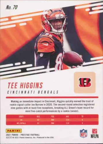Original gloss Tee Higgins football card from Panini Prestige 2021 Simply Sandoval collection