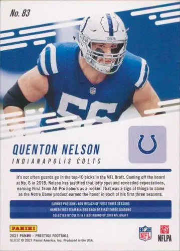 2021 Panini Prestige Quenton Nelson football card with original gloss and NM-MT condition