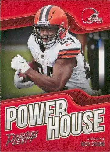 Original gloss football trading card featuring Nick Chubb from Panini Prestige Power