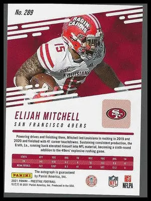 2021 Panini Prestige Xtra Points Signature Platinum 289 Elijah Mitchell /10 Auto - Football Card Single