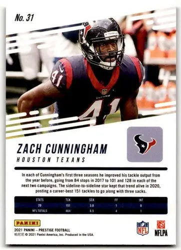 Zach Cunningham football card from Panini Prestige Xtra Points Sunburst series