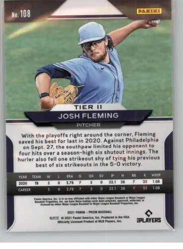 Original gloss Panini Prizm Josh Fleming baseball card from 2021 Rays set