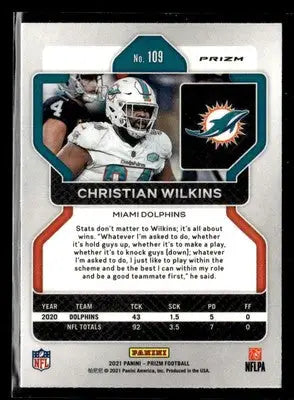2021 Panini Prizm #109 Christian Wilkins Silver - Football Card Single