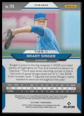 2021 Panini Prizm #114 Brady Singer Green Prizm Kansas City Royals - Baseball Card Single