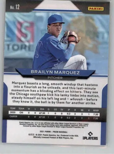 Original gloss Panini Prizm baseball trading card featuring Brailyn Marquez Cubs pitcher