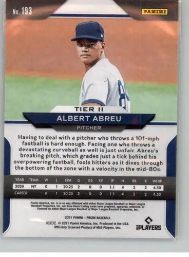 Panini Prizm baseball card featuring Albert Abreu with original gloss Yankees ID 45310