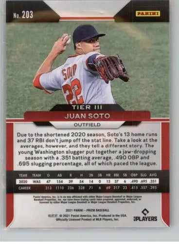 2021 Panini Prizm #203 Juan Soto NM-MT Nationals ID:45312 - Baseball Card Single