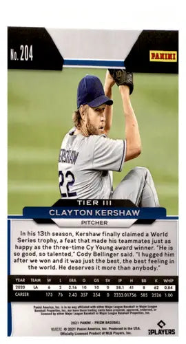 2021 Panini Prizm #204 Clayton Kershaw NM-MT Dodgers ID:45313 - Baseball Card Single